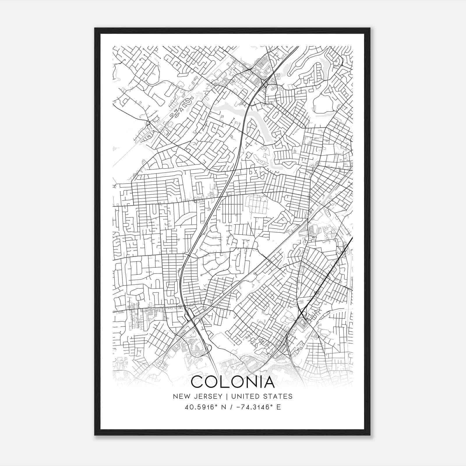 Colonia New Jersey Map Poster Modern Home Decor Wall Art Print 