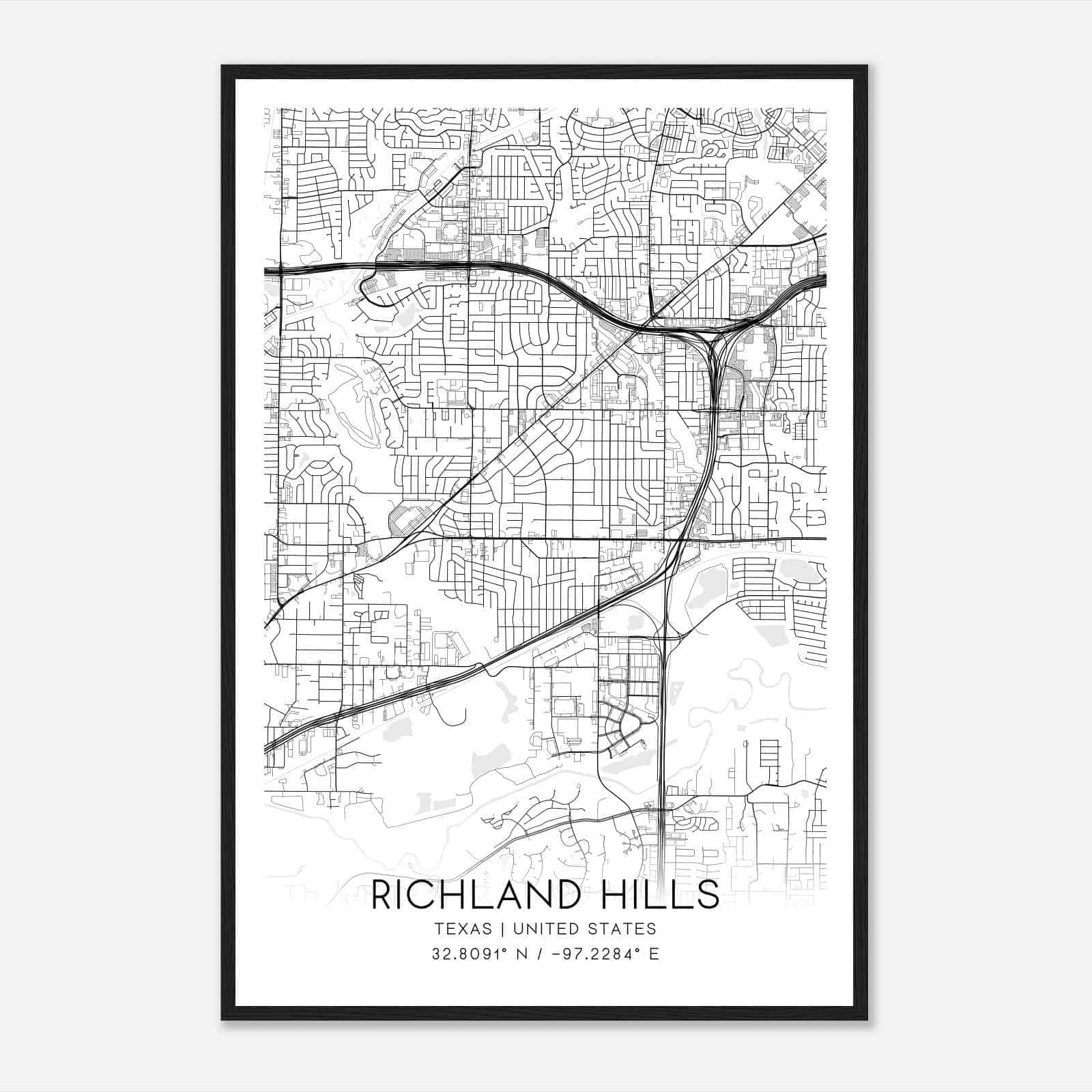 Richland Hills Texas Map Poster Modern Home Decor Wall Art Print 