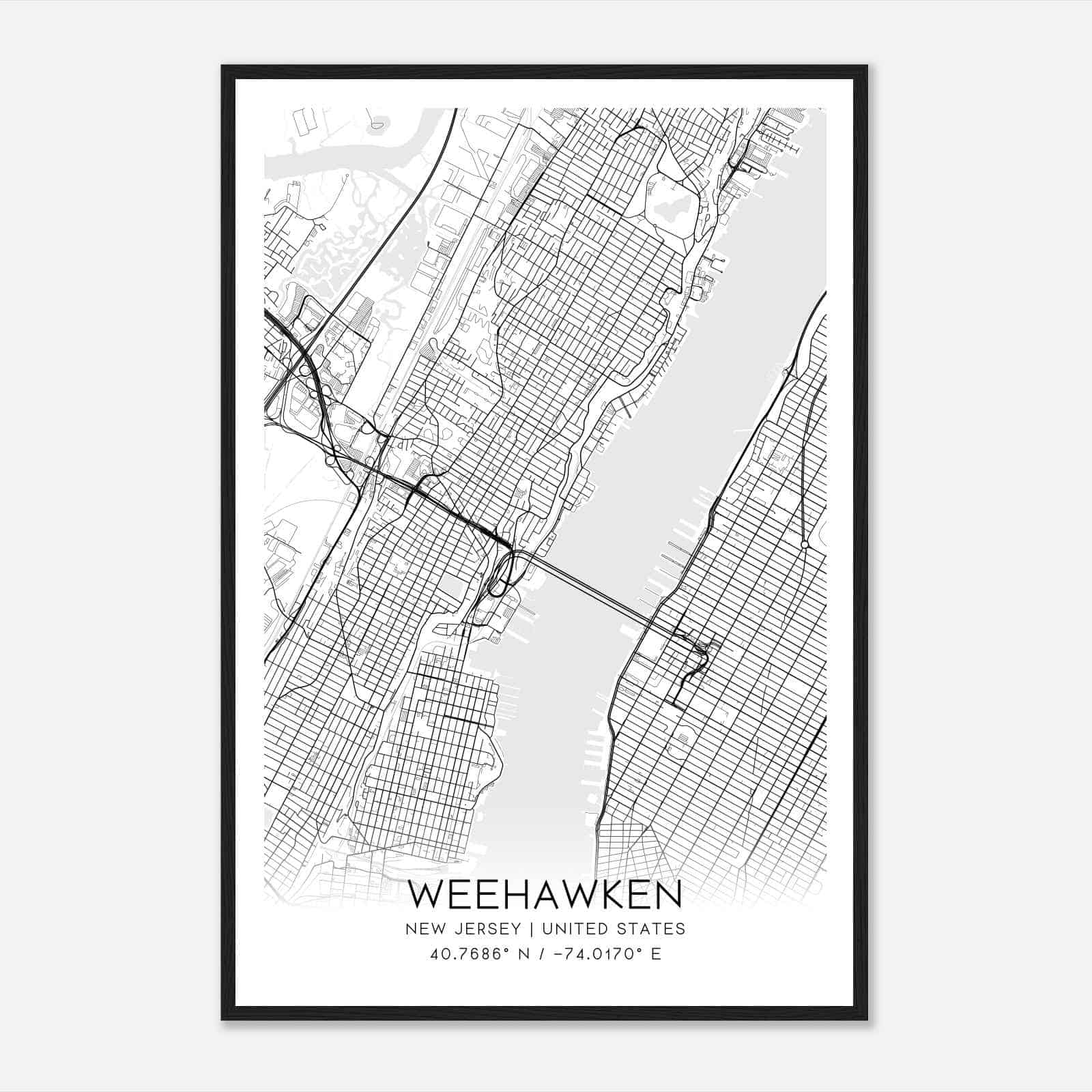 Weehawken New Jersey Map Poster Modern Home Decor Wall Art Print.