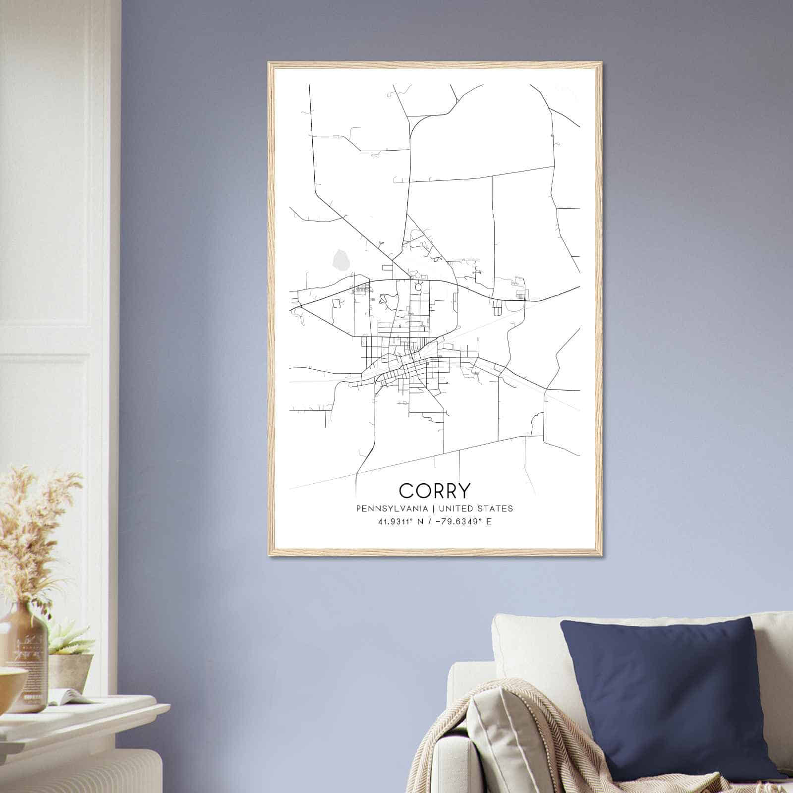 Corry Map Poster Modern Home Decor Wall Art Print 