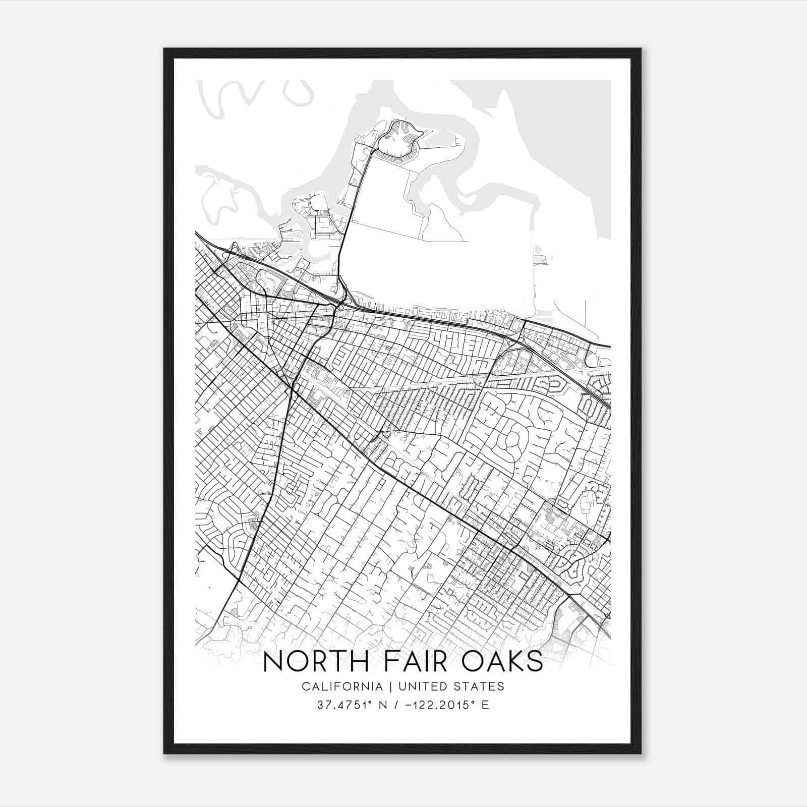 North Fair Oaks California Map Poster Modern Home Decor Wall Art Print 