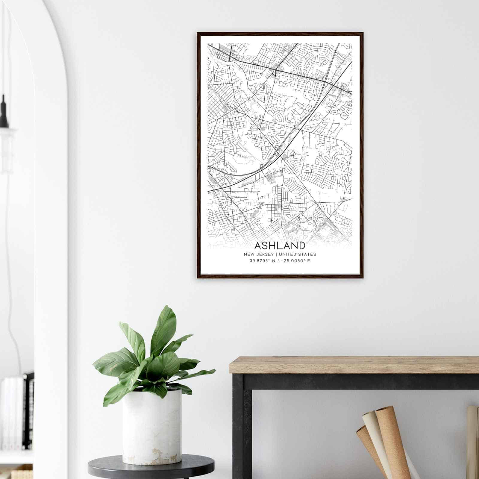 Ashland New Jersey Map Poster Modern Home Decor Wall Art Print 