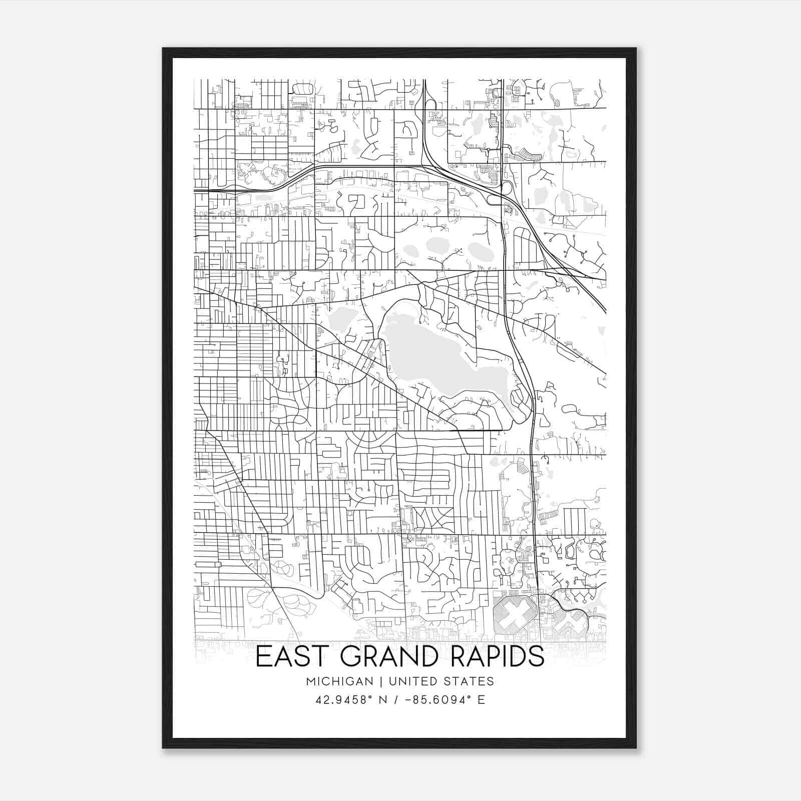 East Grand Rapids Michigan Map Poster Modern Home Decor Wall Art Print.