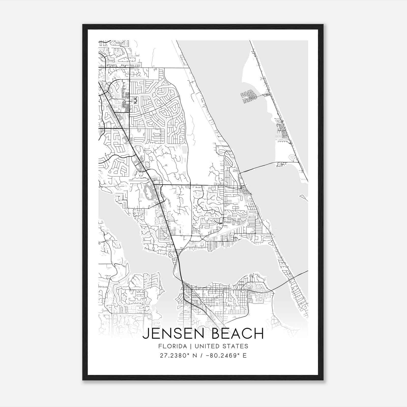 Jensen Beach Florida Map Poster Modern Home Decor Wall Art Print 