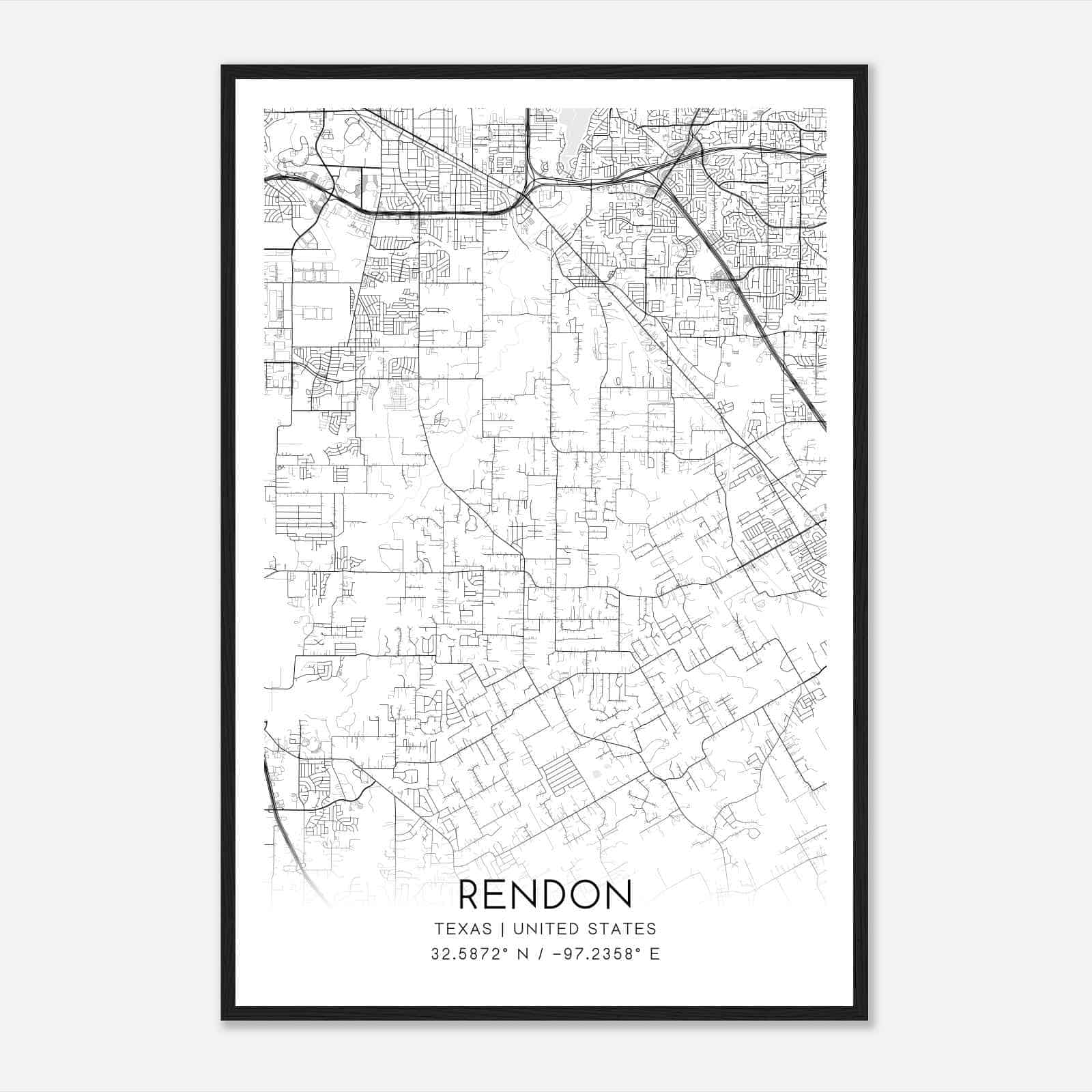 Rendon Texas Map Poster Modern Home Decor Wall Art Print Custom Maps 