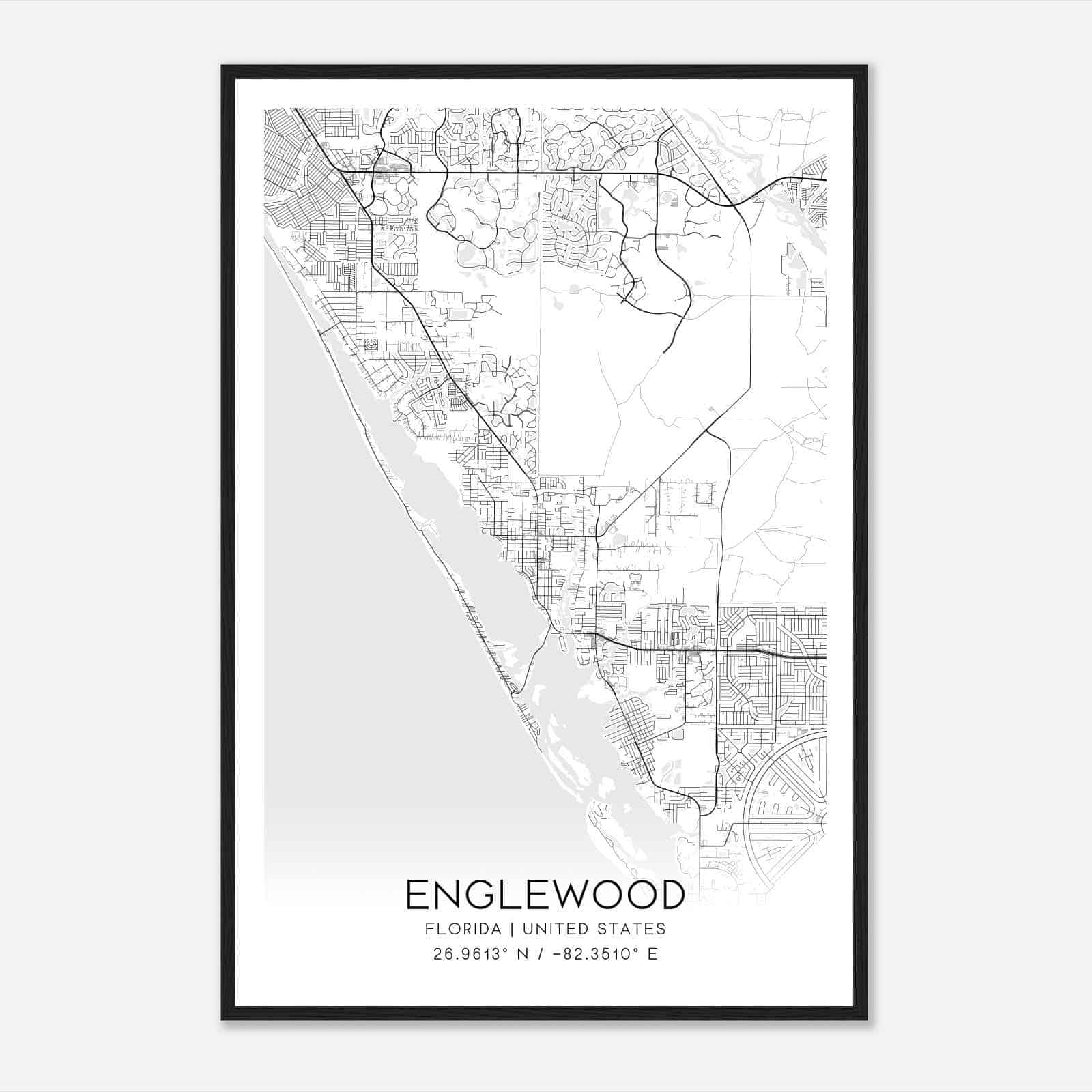 Englewood Florida Map Poster Modern Home Decor Wall Art Print Custom 