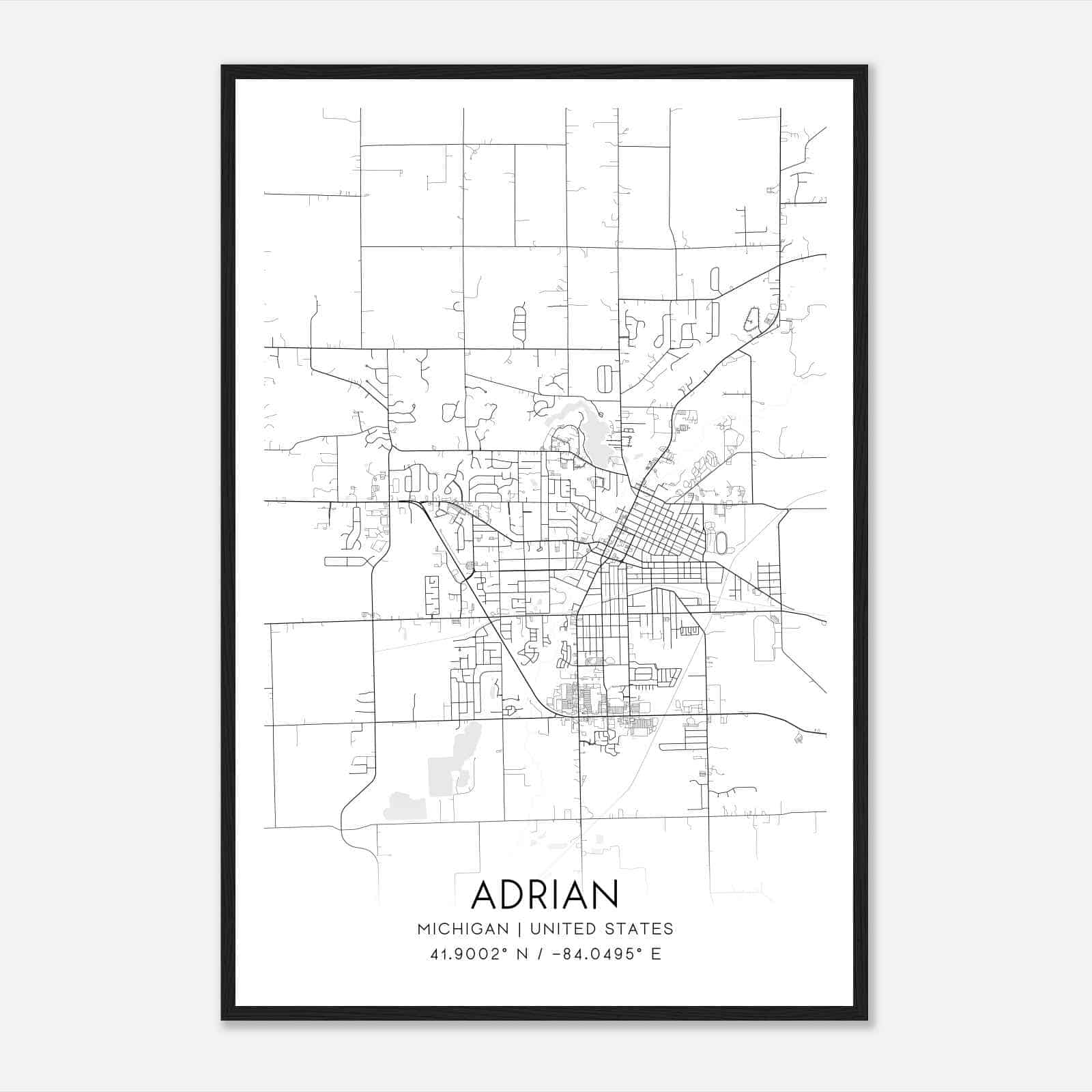 Adrian Michigan Map Poster Modern Home Decor Wall Art Print Custom 