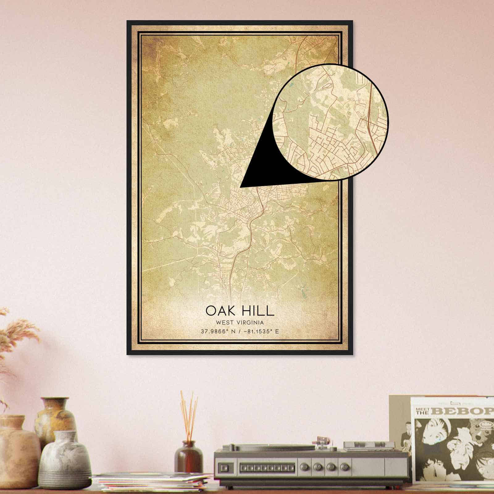 Vintage Oak Hill West Virginia Map Poster Modern Home Decor Wall Art 