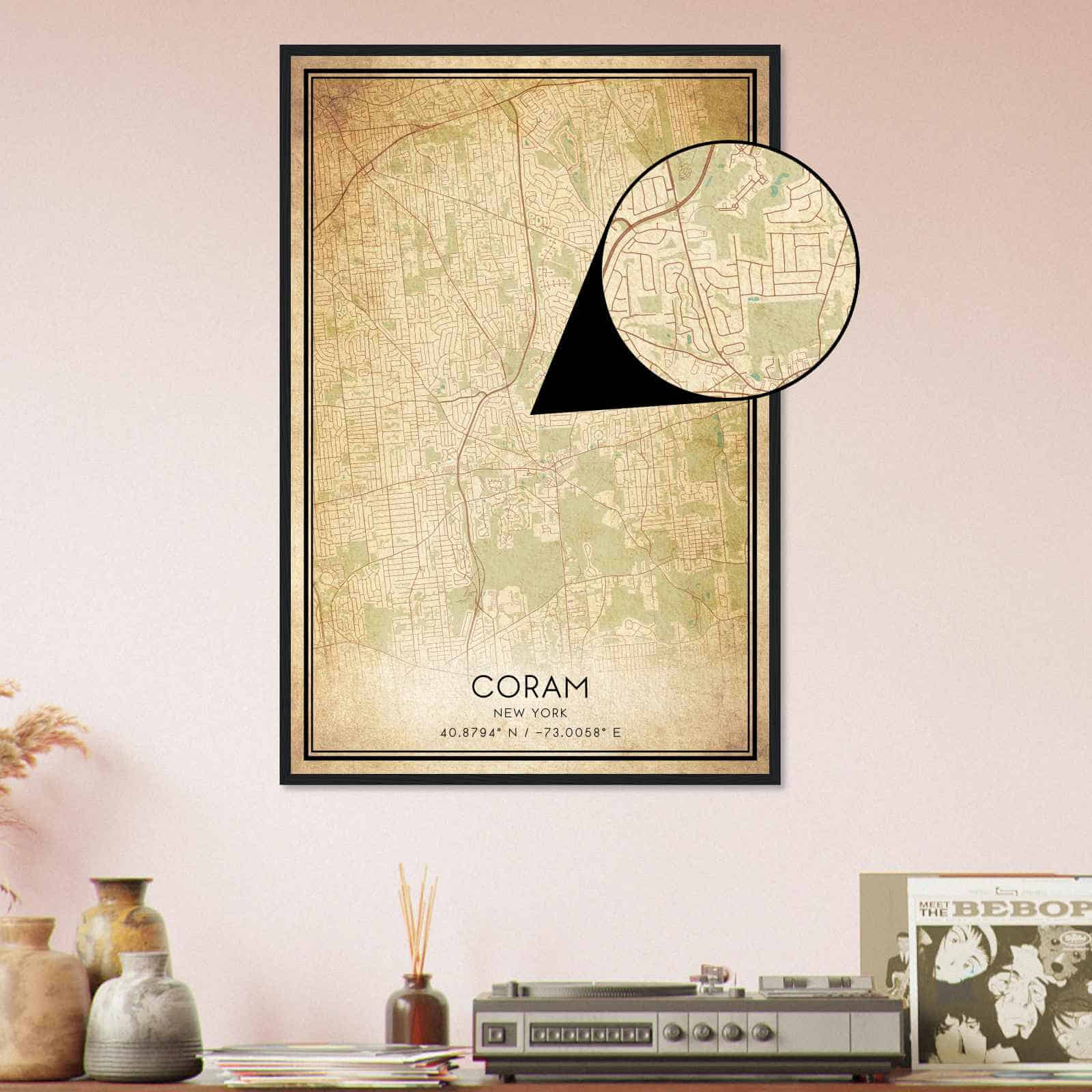Vintage Coram New York Map Poster Modern Home Decor Wall Art Print 