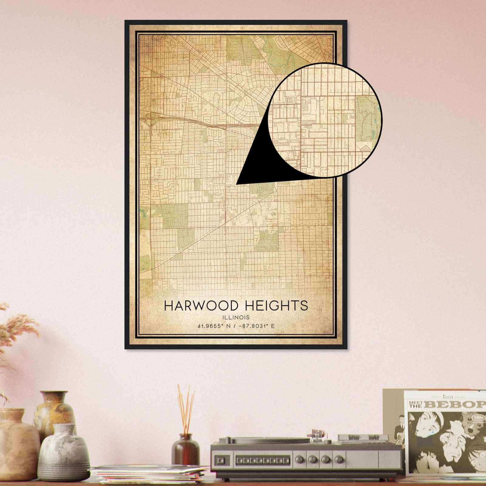 Vintage Harwood Heights Illinois Map Poster Modern Home Decor Wall Art 