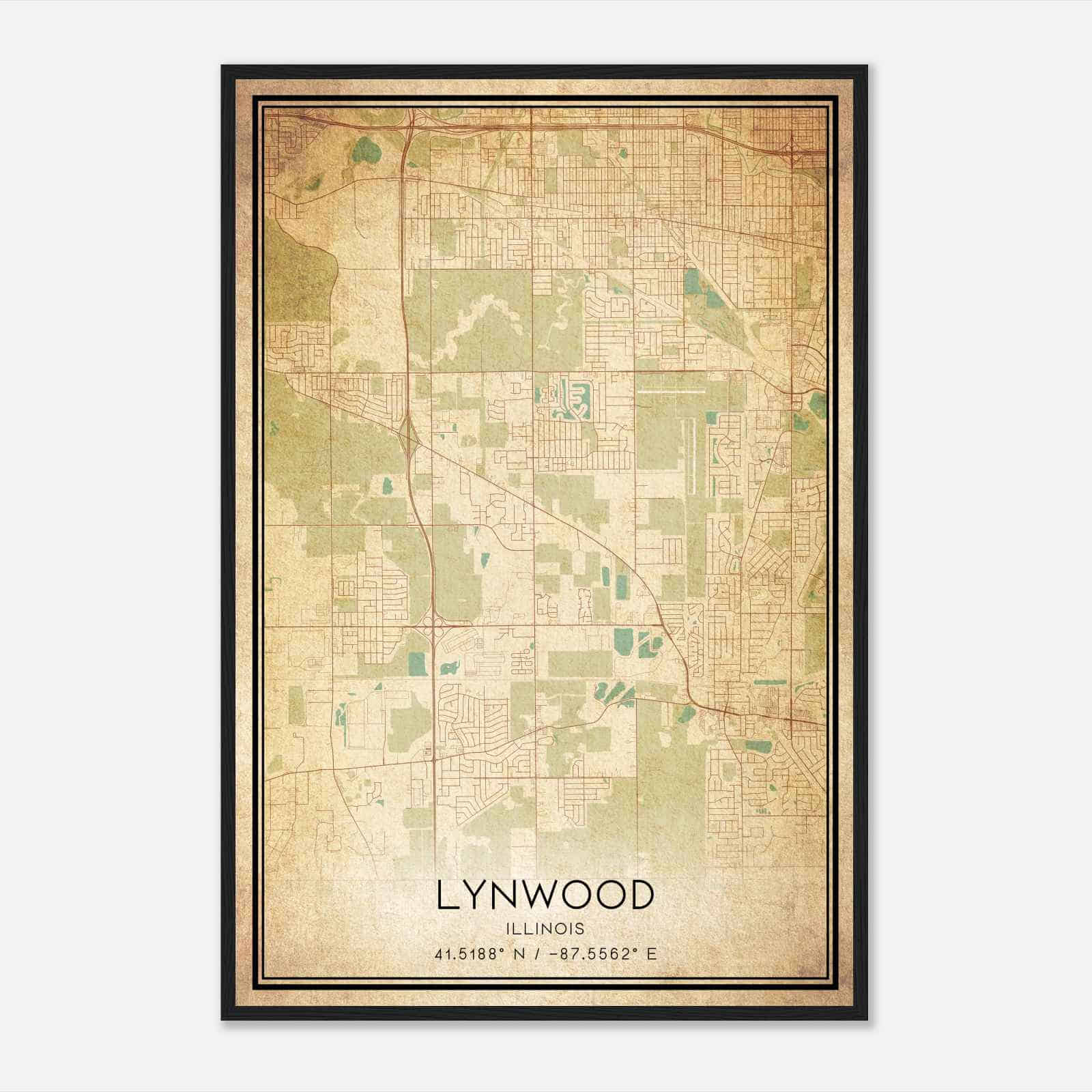 Vintage Lynwood Illinois Map Poster Modern Home Decor Wall Art Print 