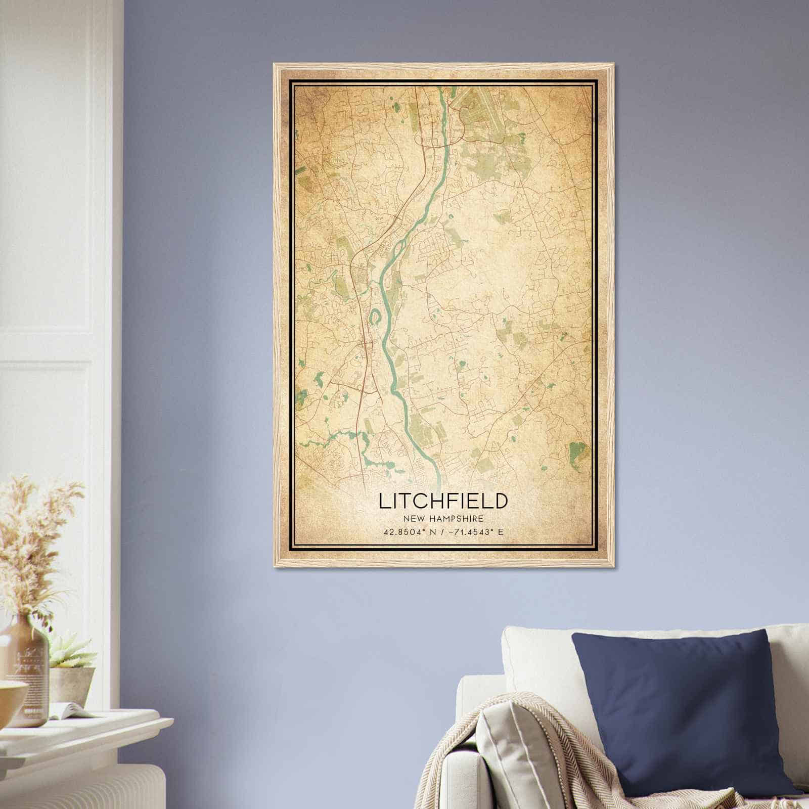 Vintage Litchfield New Hampshire Map Poster Modern Home Decor Wall Art 