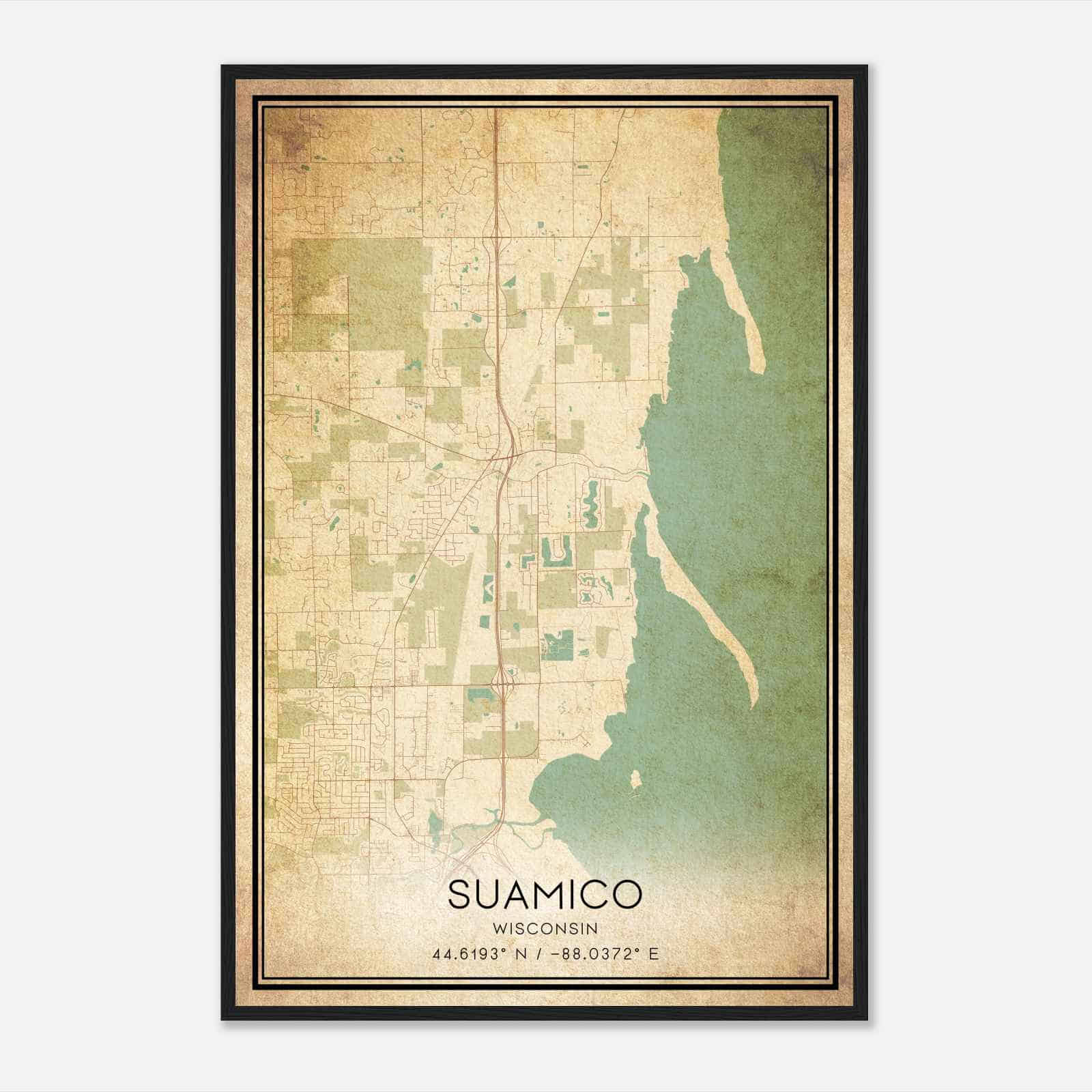 Vintage Suamico Wisconsin Map Poster Modern Home Decor Wall Art Print 