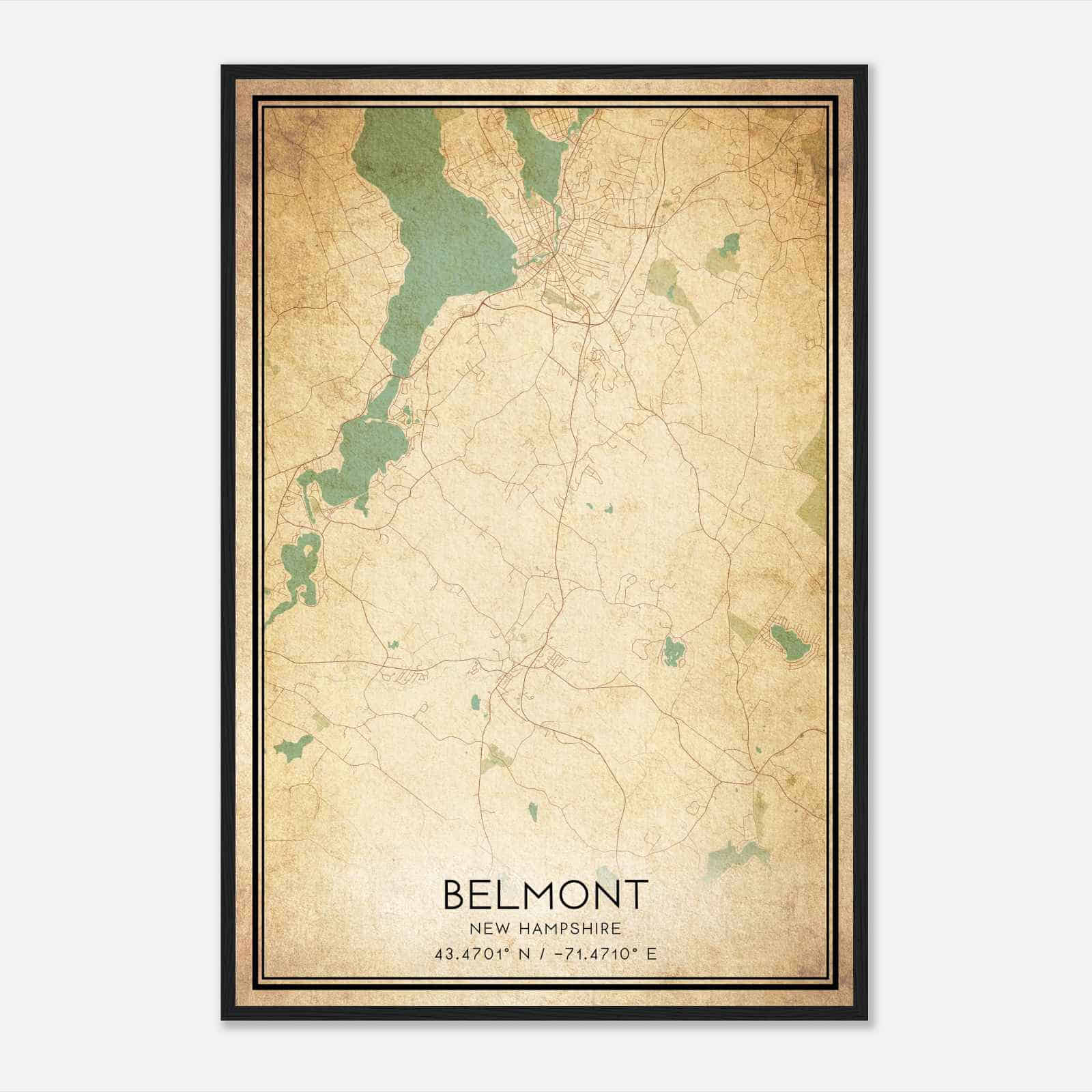 Vintage Belmont New Hampshire Map Poster Modern Home Decor Wall Art 