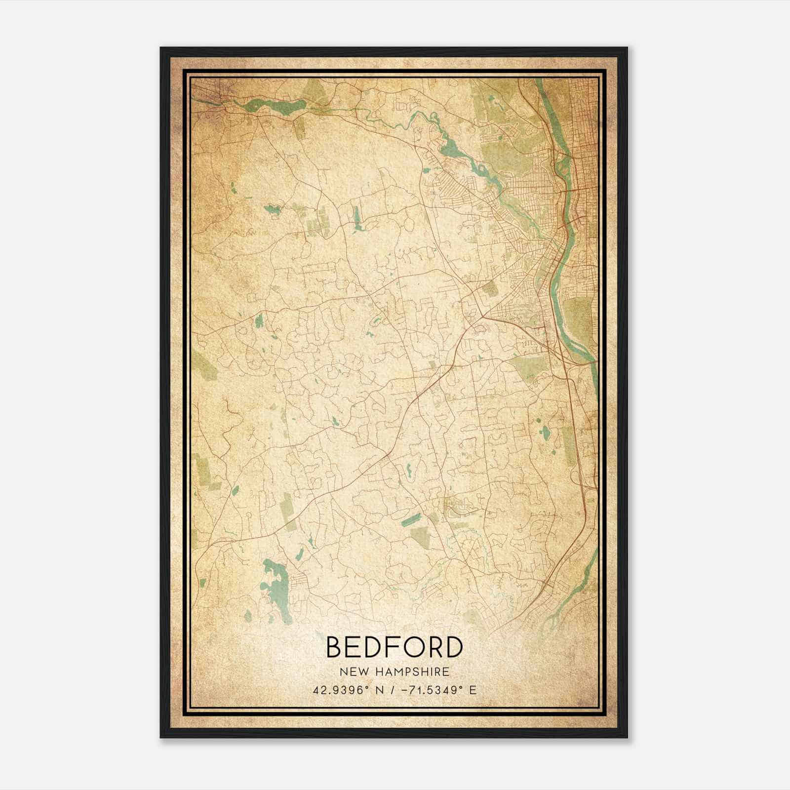Vintage Bedford New Hampshire Map Poster Modern Home Decor Wall Art 