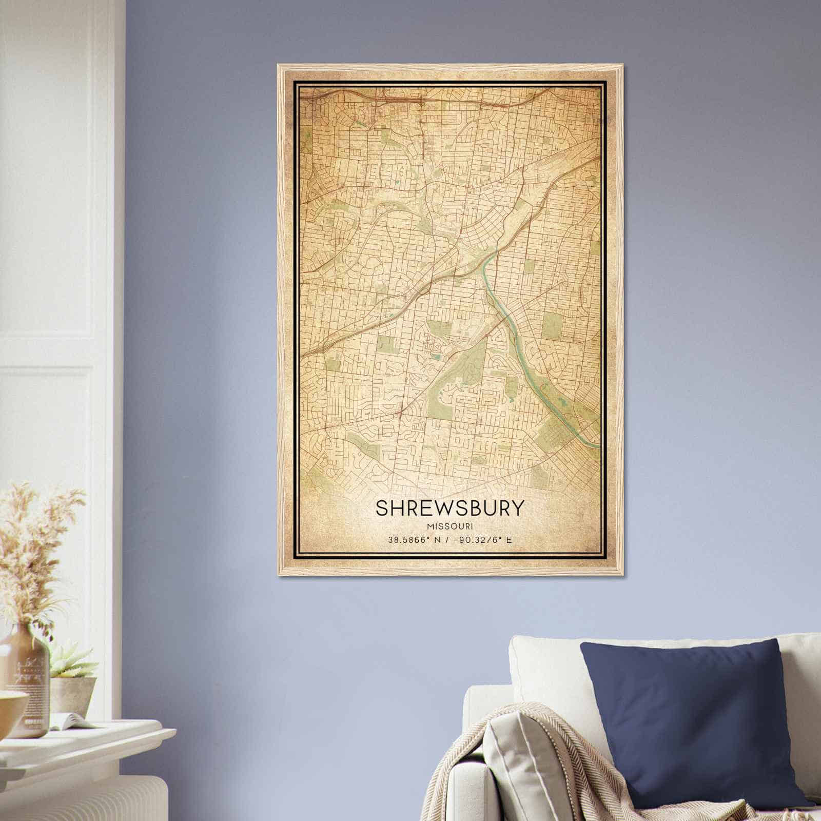 Vintage Shrewsbury Missouri Map Poster Modern Home Decor Wall Art 