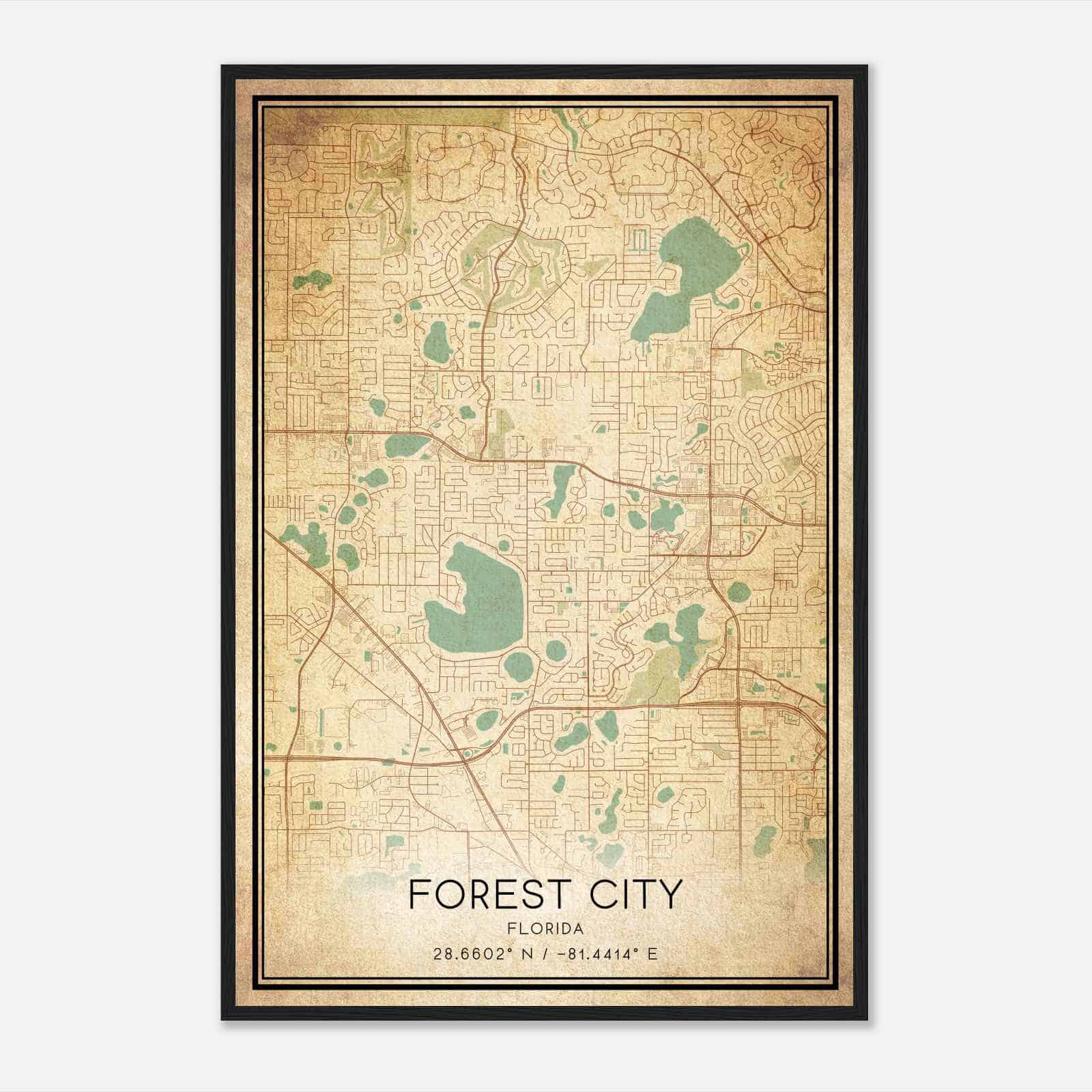 Vintage Forest City Florida Map Poster Modern Home Decor Wall Art 