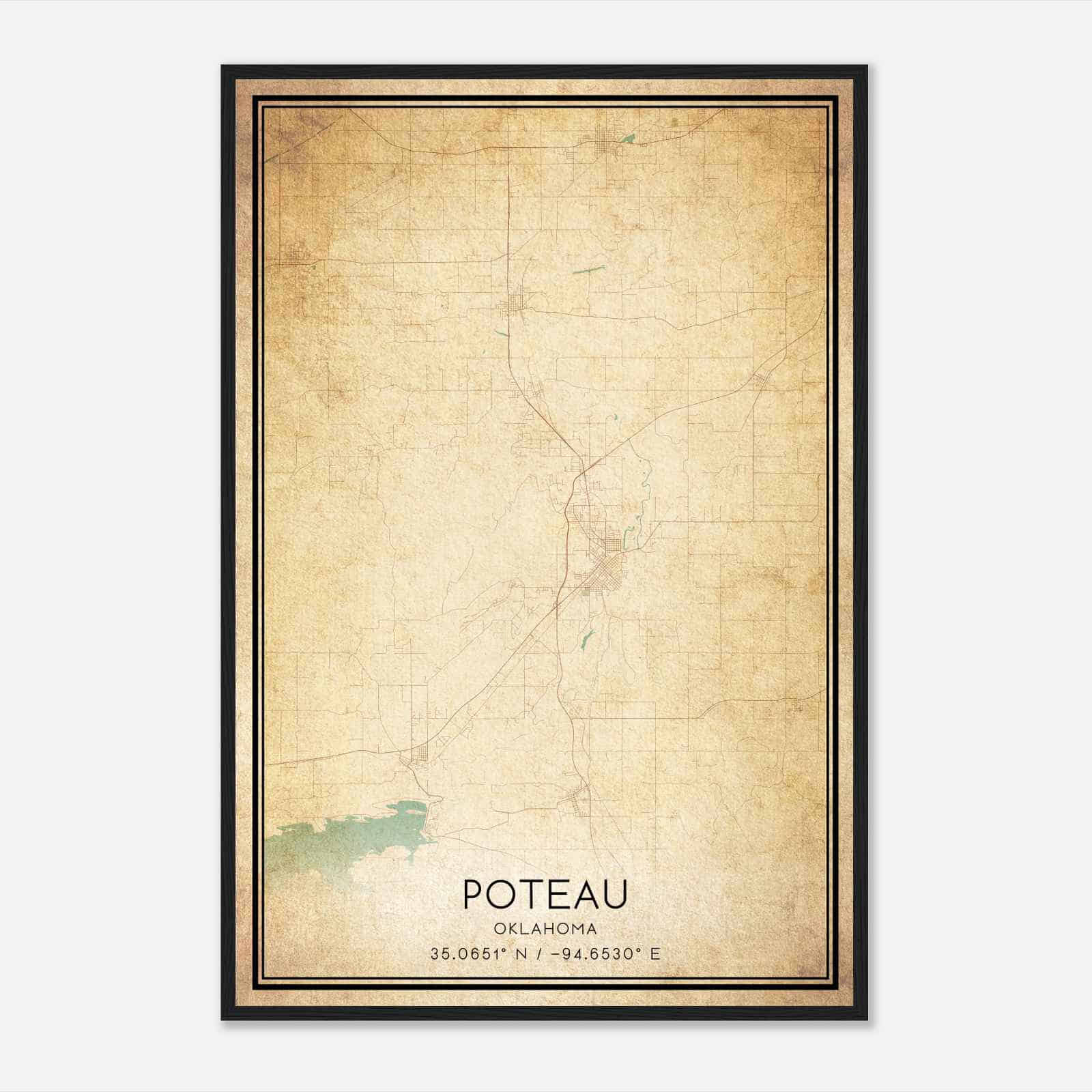 Vintage Poteau Oklahoma Map Poster Modern Home Decor Wall Art Print 
