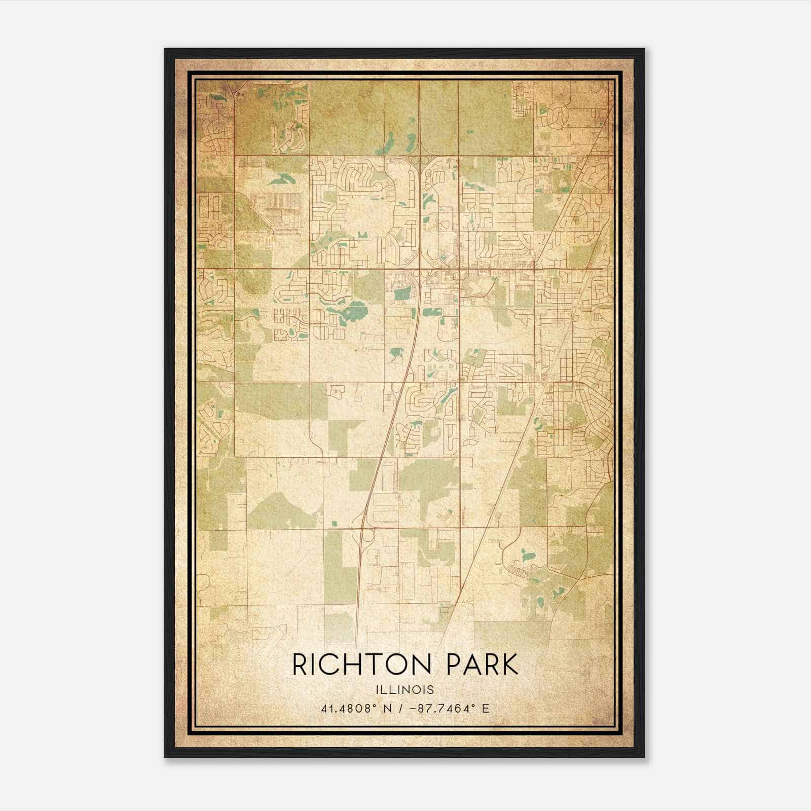 Vintage Richton Park Illinois Map Poster Modern Home Decor Wall Art 