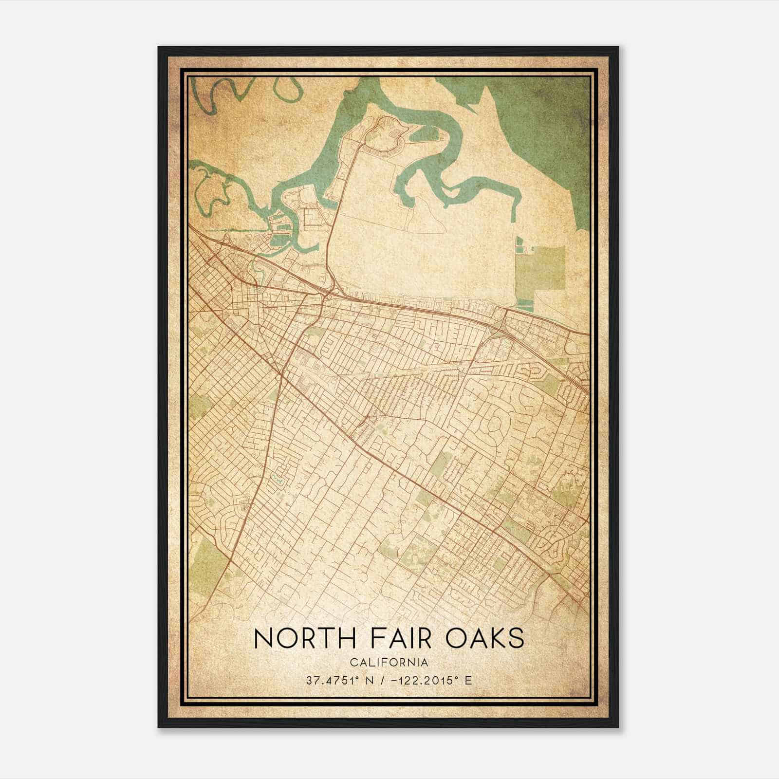Vintage North Fair Oaks California Map Poster Modern Home Decor Wall 