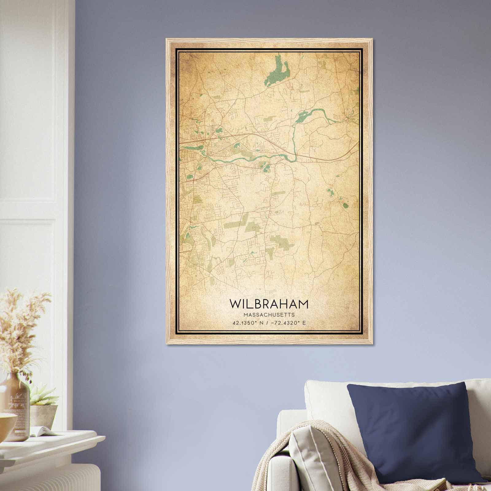 Vintage Wilbraham Map Poster Modern Home Decor Wall Art 