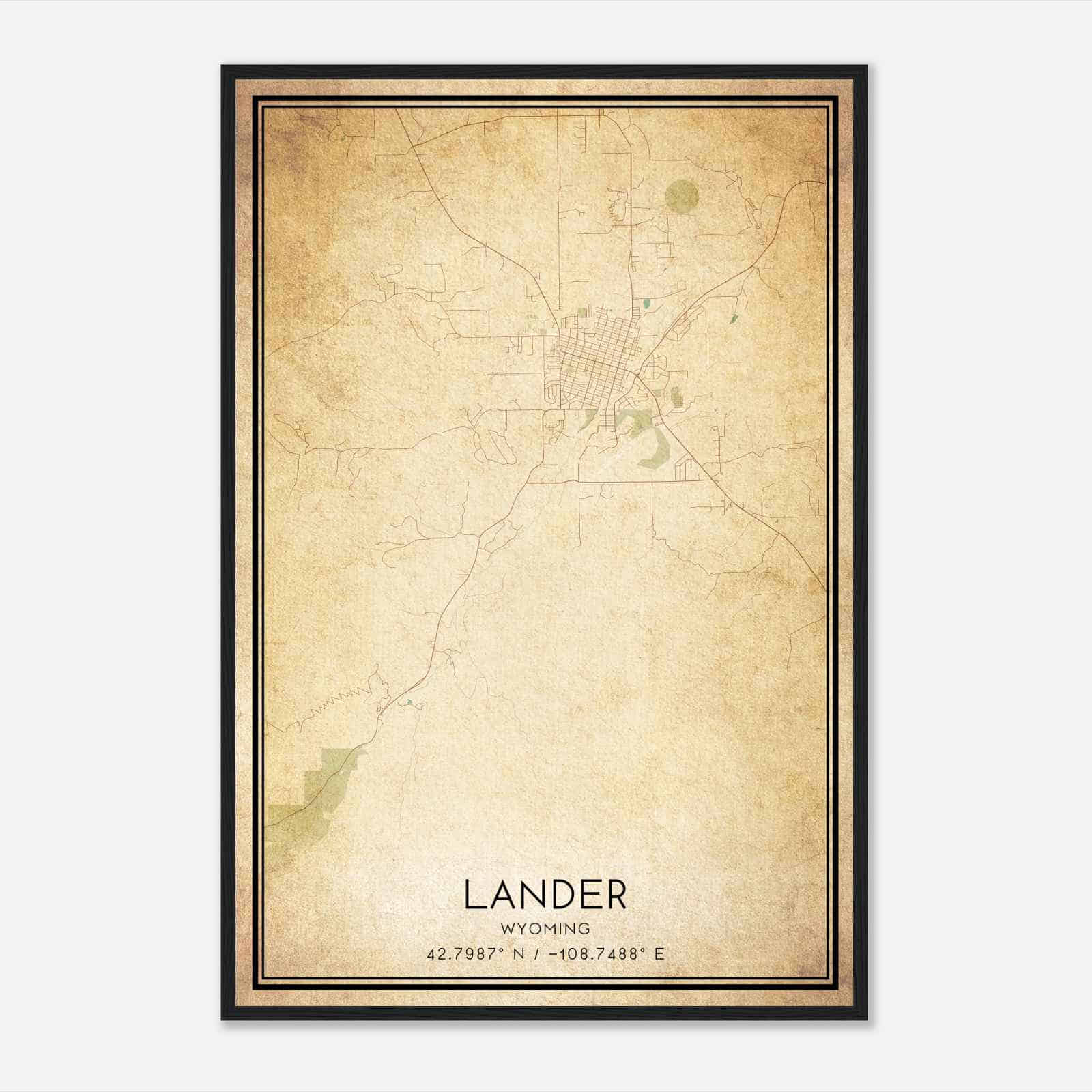Vintage Lander Wyoming Map Poster Modern Home Decor Wall Art Print 