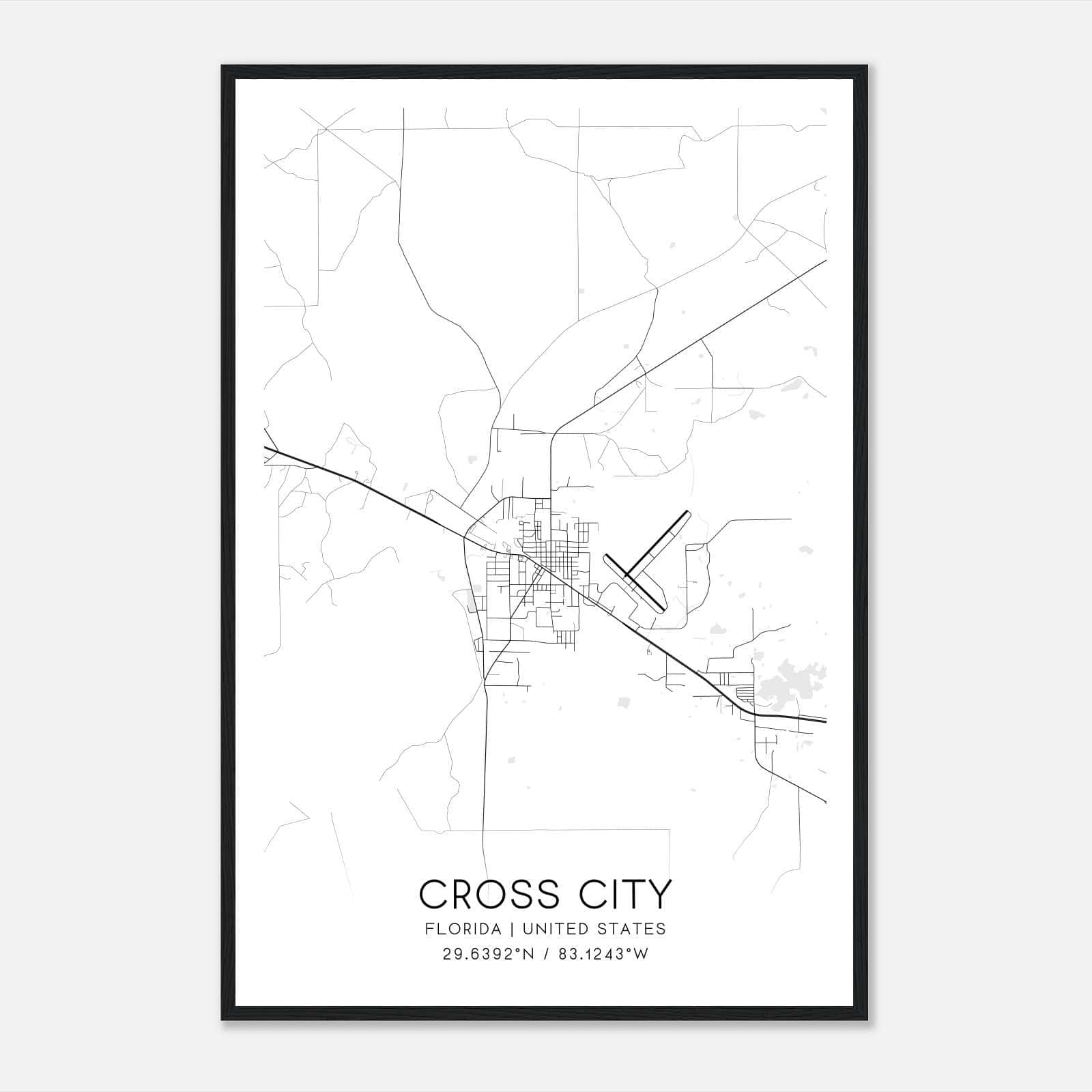 Cross City Florida Map Poster Modern Home Decor Wall Art Print 