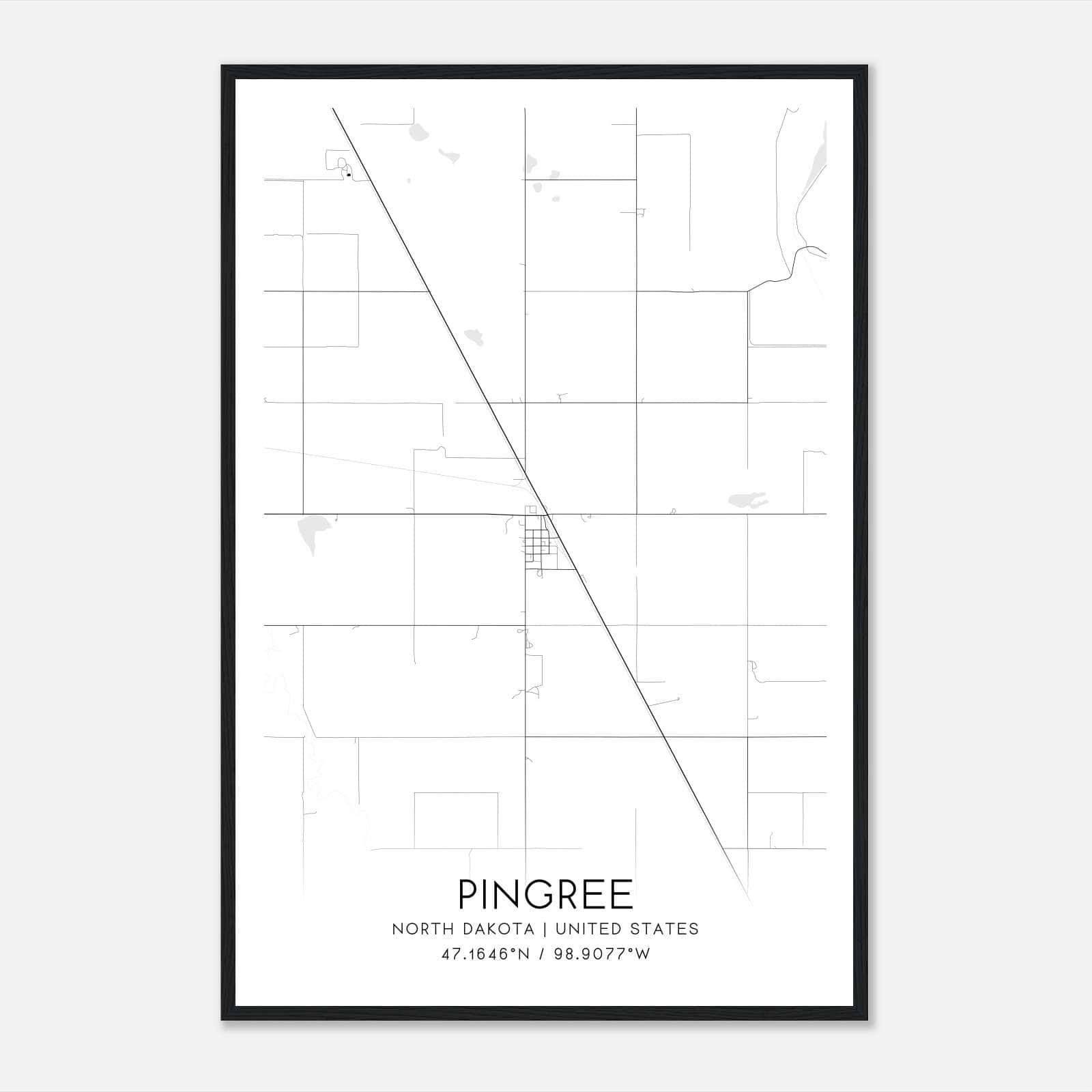 Pingree North Dakota Map Poster Modern Home Decor Wall Art Print 