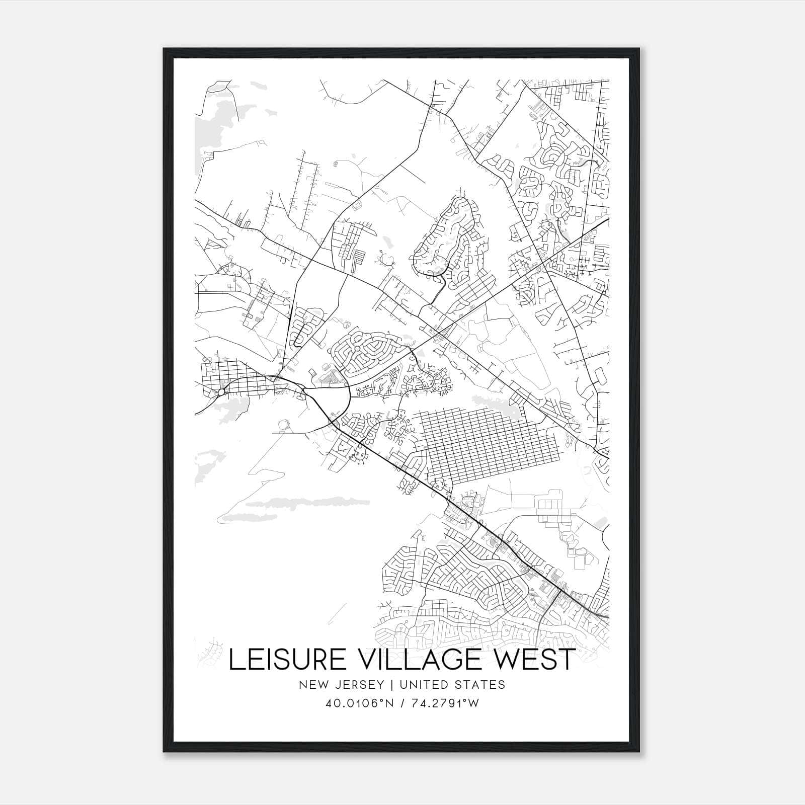 Leisure Village West New Jersey Map Poster Modern Home Decor Wall Art 
