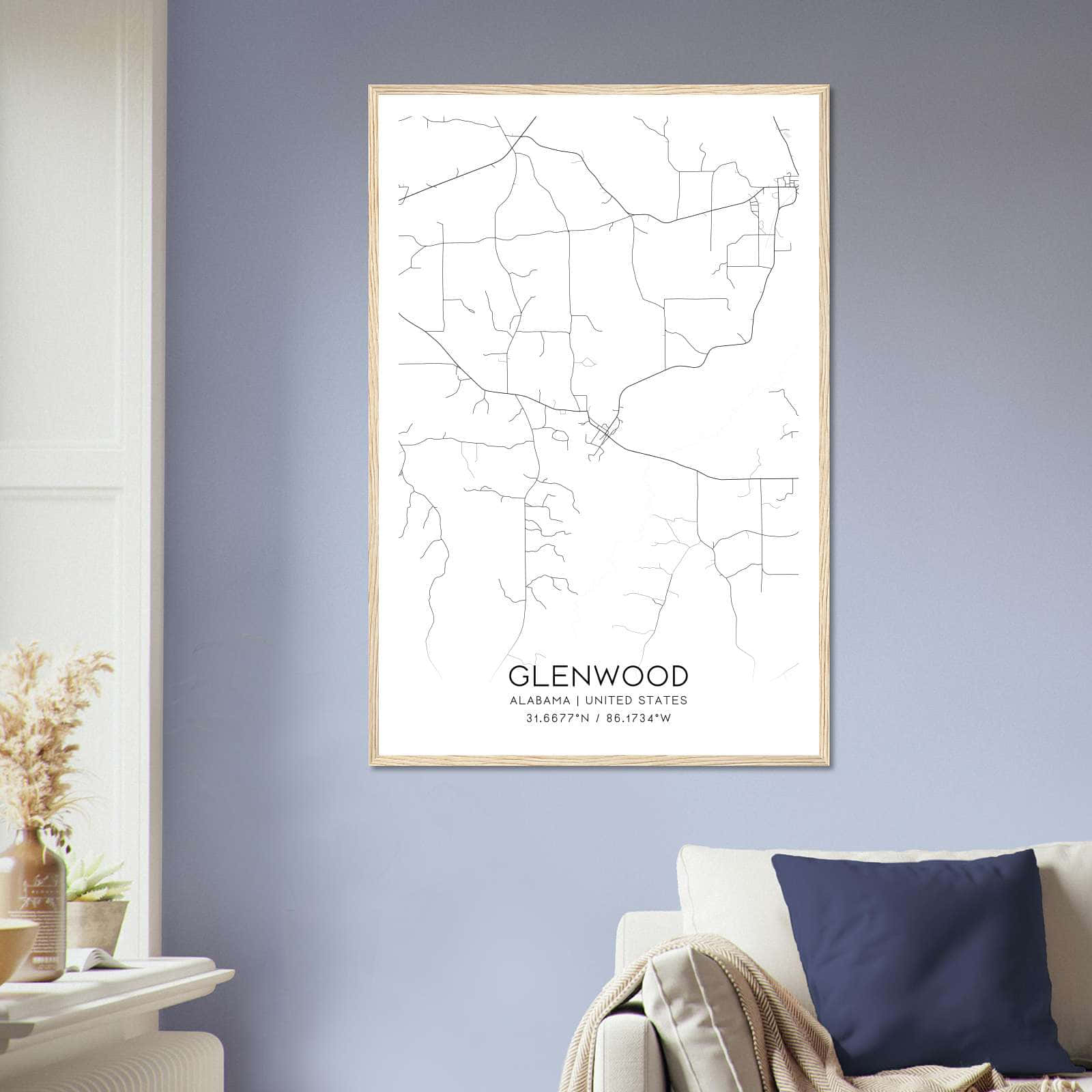 Glenwood Alabama Map Poster Modern Home Decor Wall Art Print Custom 
