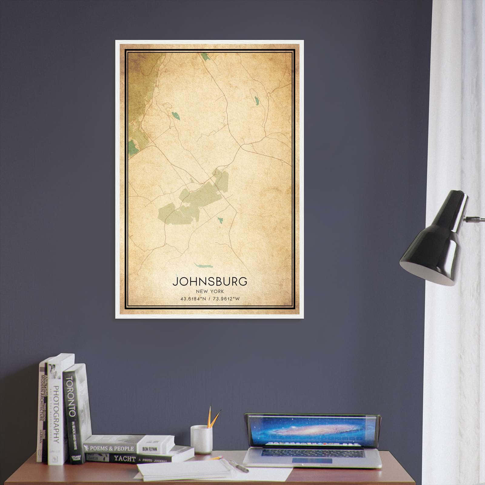 Vintage Johnsburg New York Map Poster Johnsburg NY City Road Wall Art 