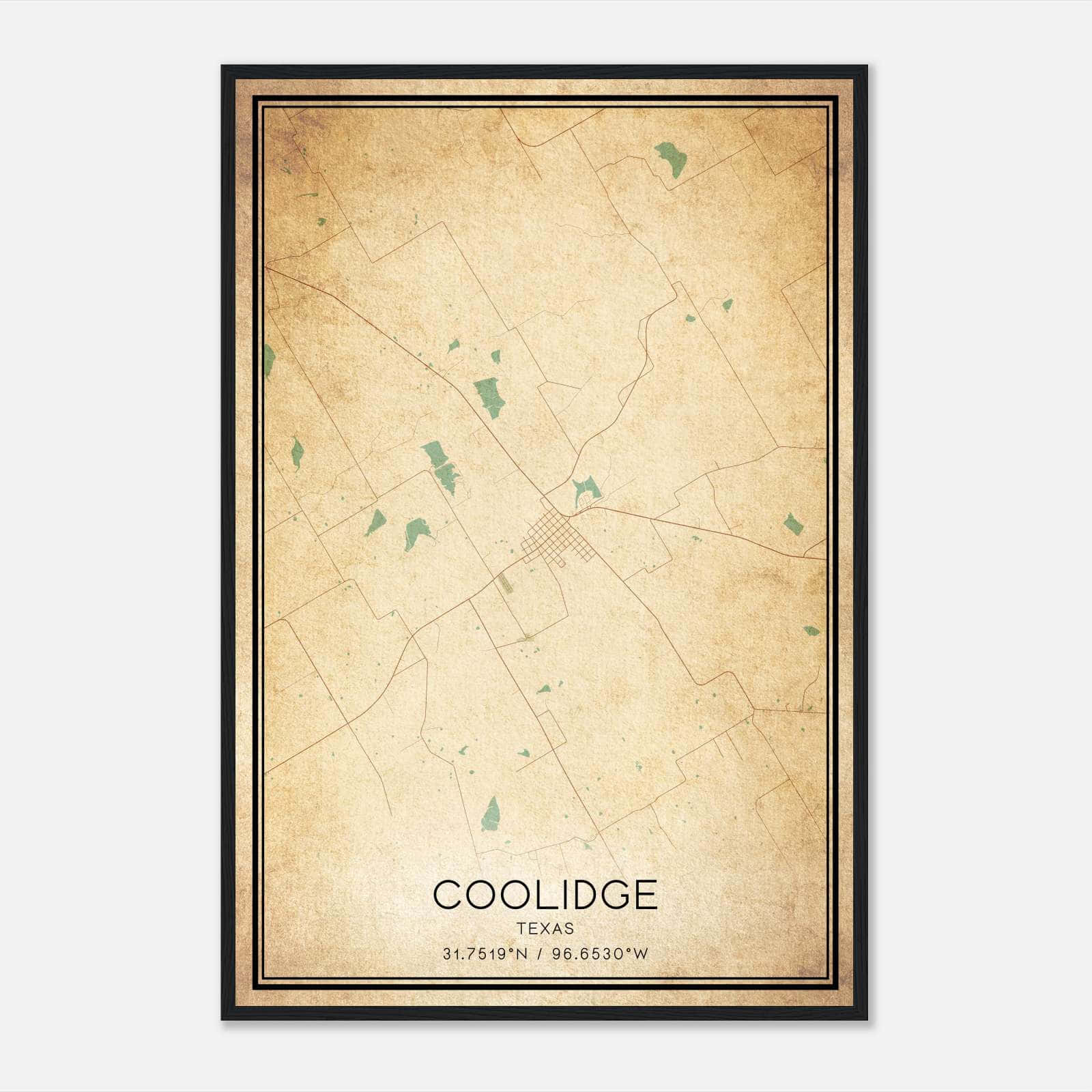 Vintage Coolidge Texas Map Poster Coolidge TX City Road Wall Art Print 