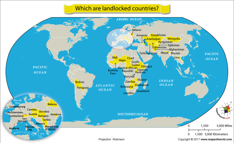 Landlocked Country World Map Land Locked Countries 