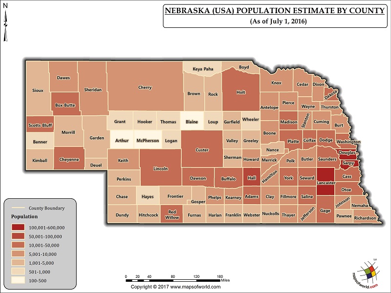Major Cities In Nebraska By Population Nebraska Map Population By County 