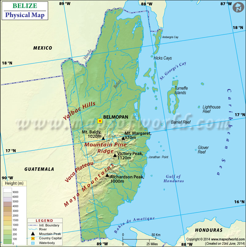 Detailed Political Map Of Belize Ezilon Maps Belize Physical Map 