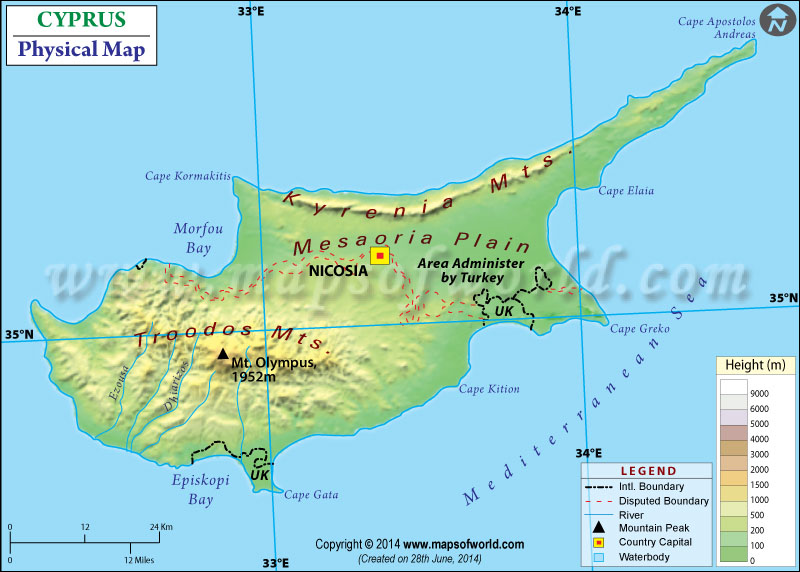 Physical Map Of Cyprus Cyprus Physical Map 