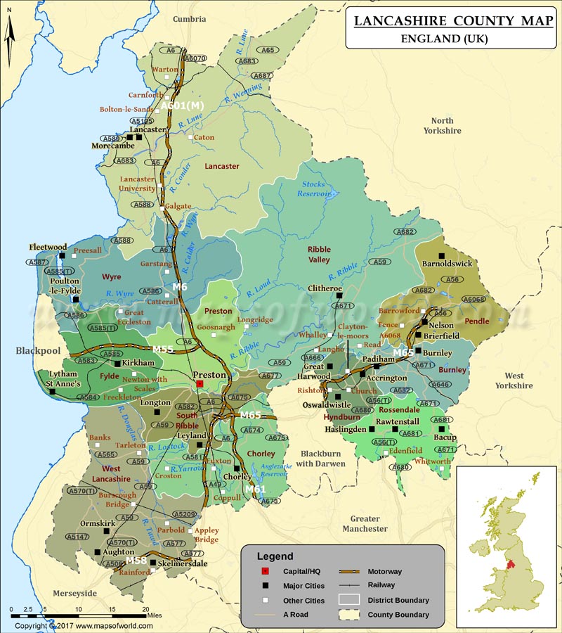 Map Showing Lancashire Uk Of Part Yorkshire And.
