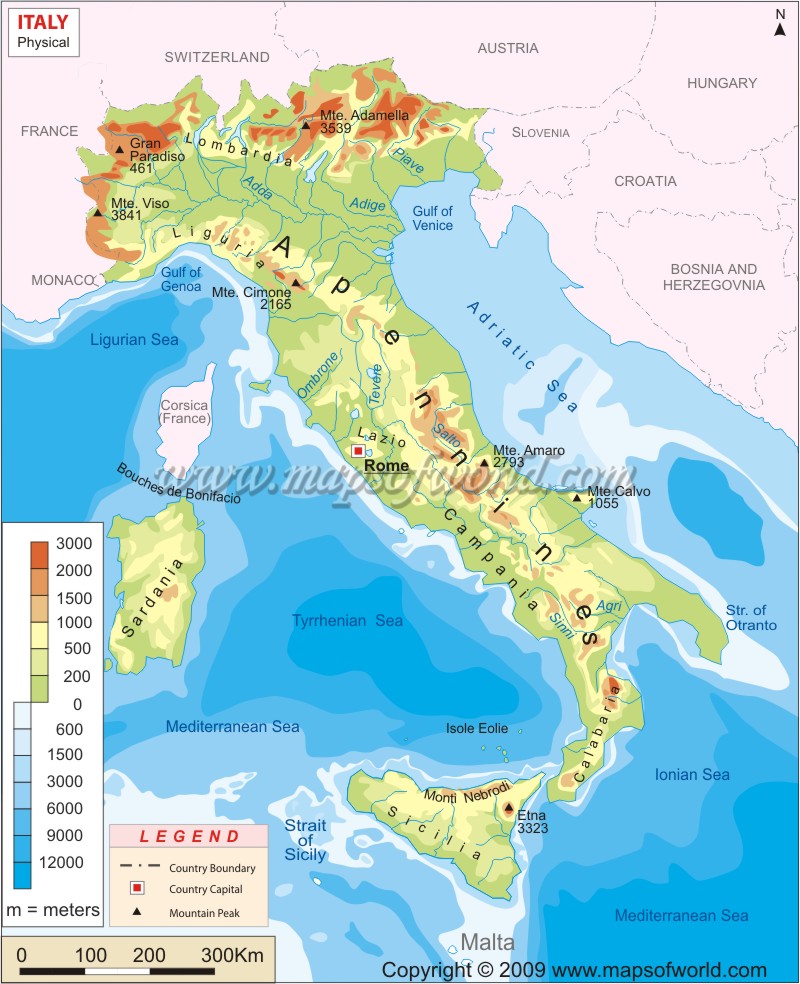 Major Rivers In Italy Map Italy Physical Map 