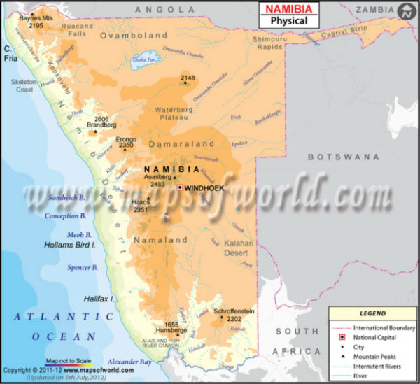 Namibia Physical Map Ontheworldmap Com - Creative 4K Landscape Wallpapers | Free Download
