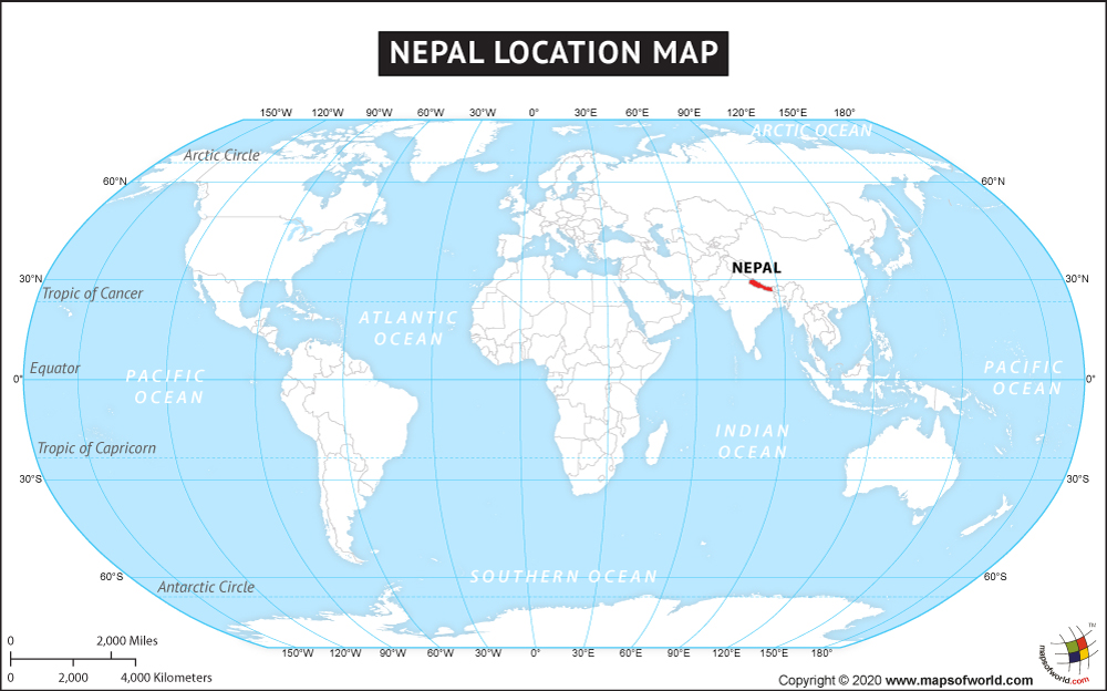 Nepal Location In World Map Nepal Location Map 
