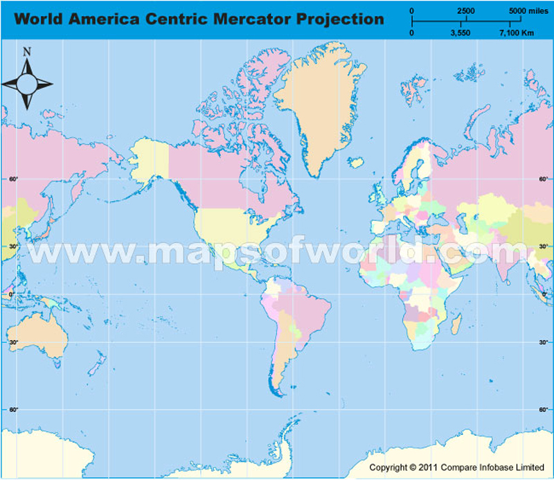 Us Centric World Map World Mercator America Centric Projection Map Enlarged 