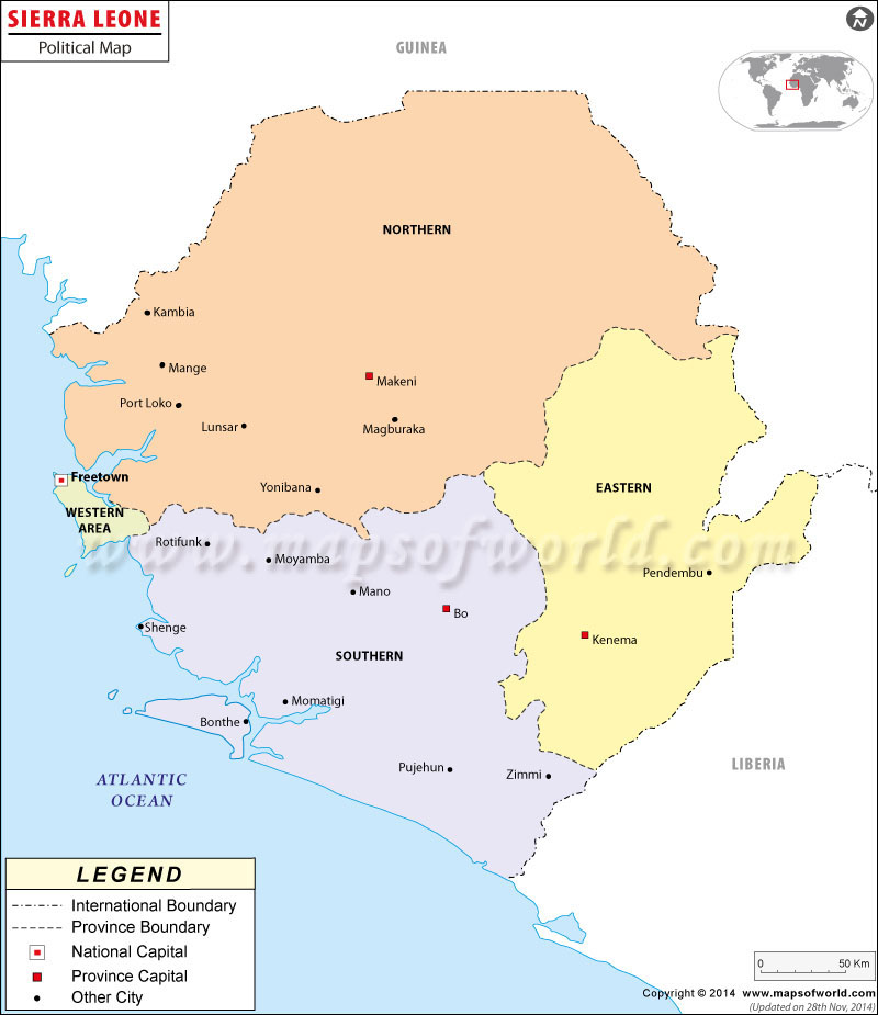 Freetown Africa Map Sierra Leone Map Highlighted In Sierra Leone Flag Sierra Leone Political Map 