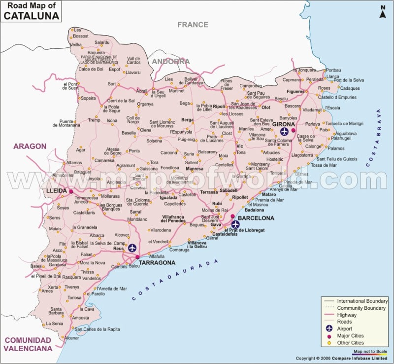 Cataluña road network map, spain