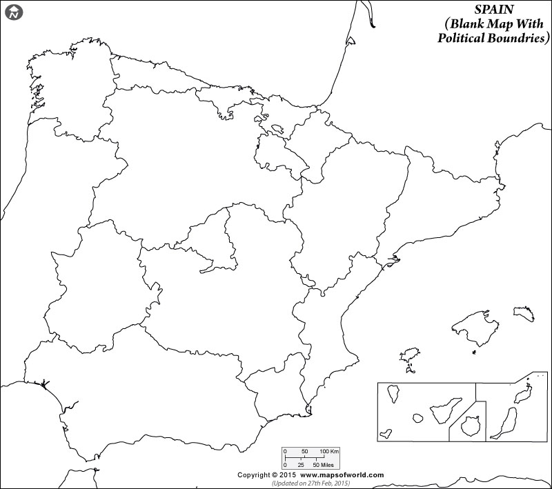 Spain Map Outline Printable Spain Blank Map With Poltical Boundries 