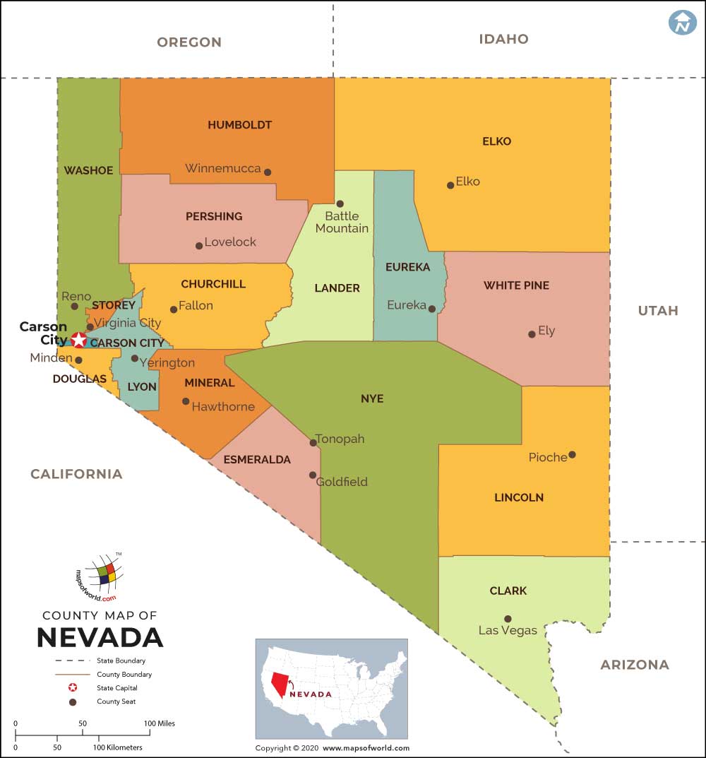 Printable map of nevada counties