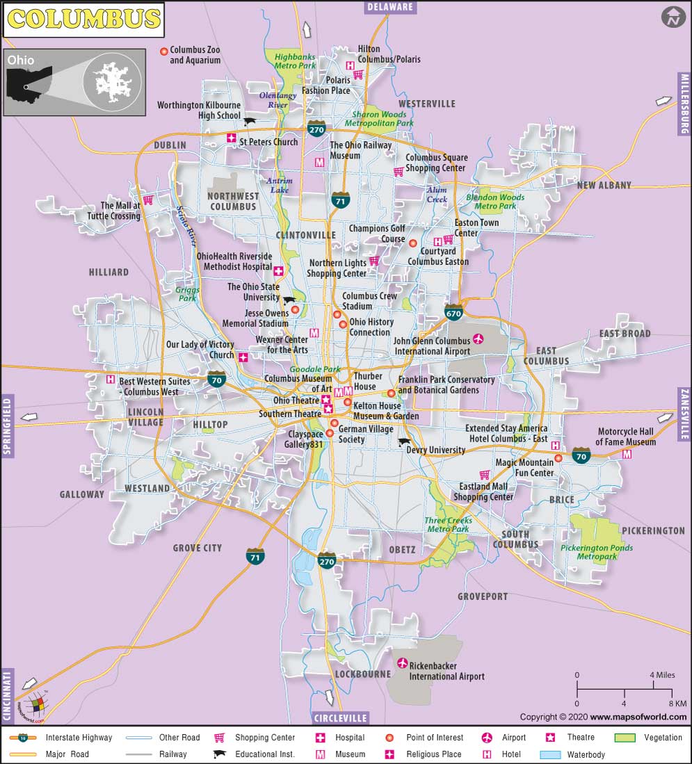 Map Of Downtown Columbus Columbus Map 