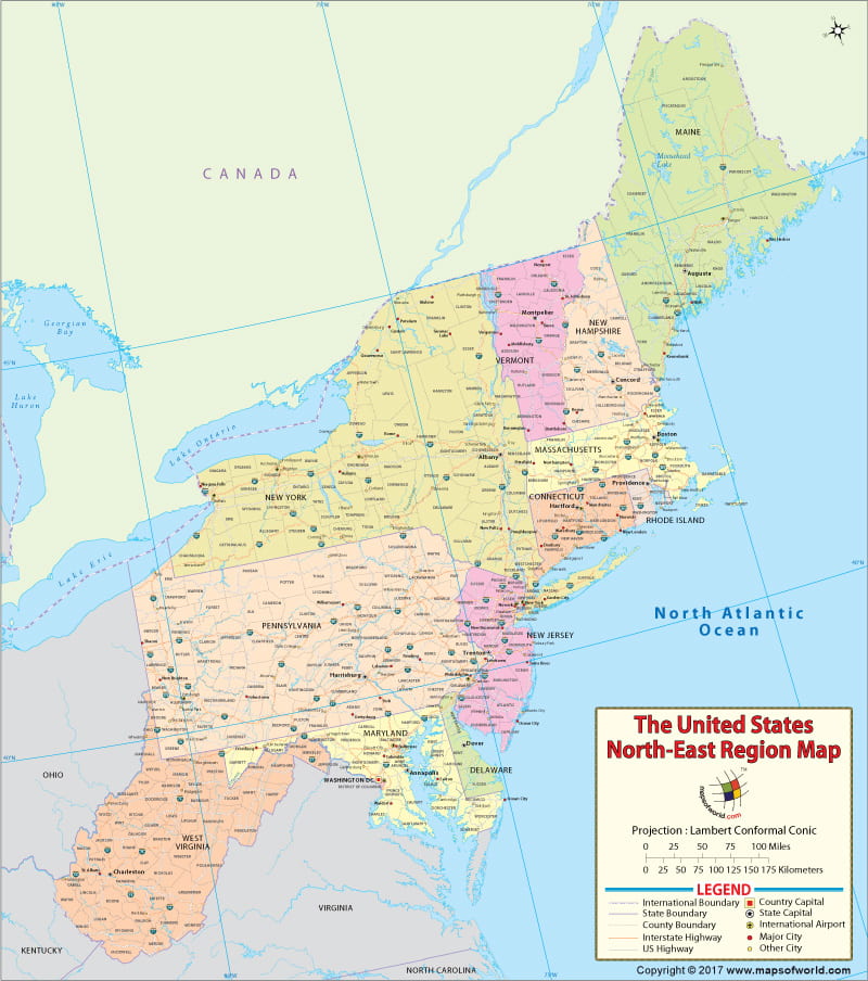 Northeast USA Region Map States Cities And Geography Northeast Region Map 
