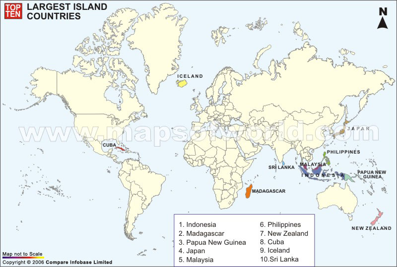 World Islands Map World Top Ten Largest Island Countries Map 