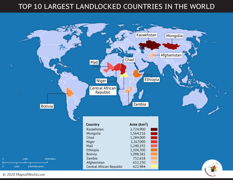 Largest Countries In The World Top 10 Biggest Countries World Top Ten Largest Landlocked Countries Map 