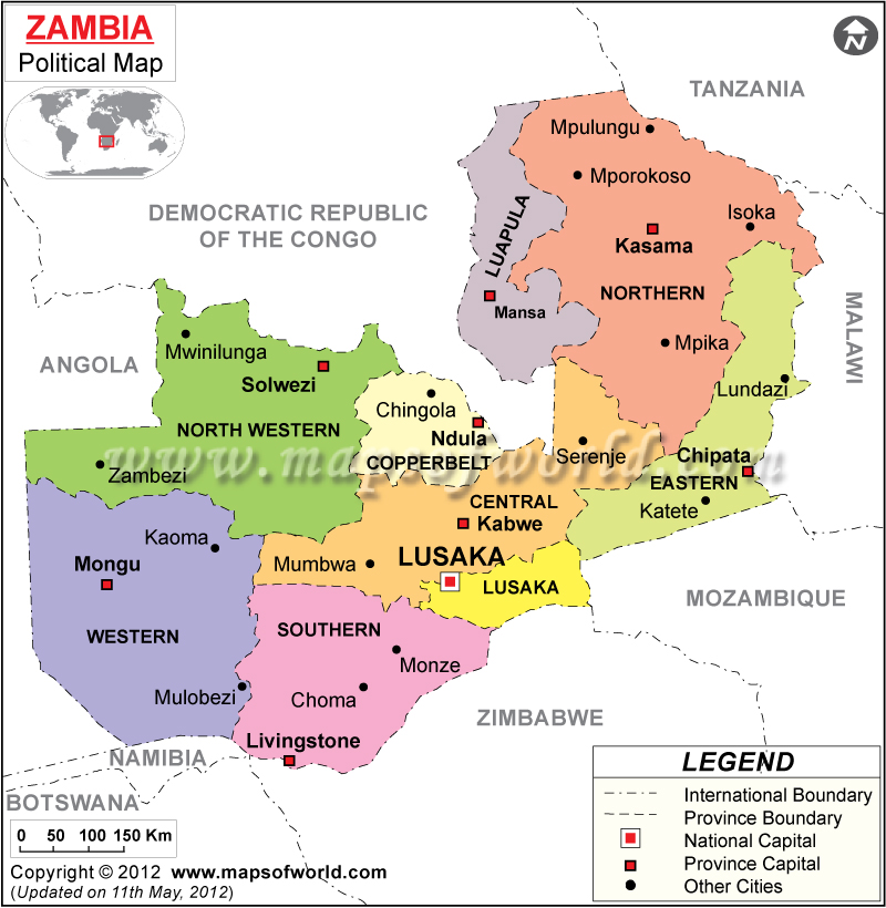 Political Map Of Zambia Zambia Country Map SXEYQX Zambia Political Map 